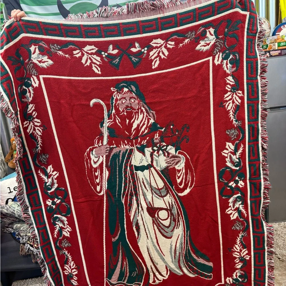 Festive Santa Throw Blanket with Red and Green Accents